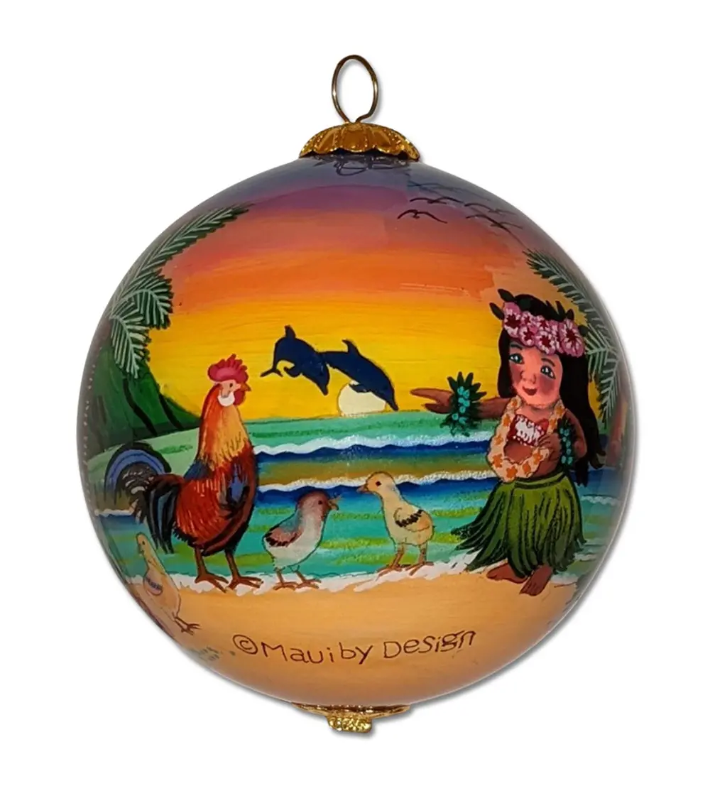 Glass Ornament - Chicks, Keiki And Rooster 1