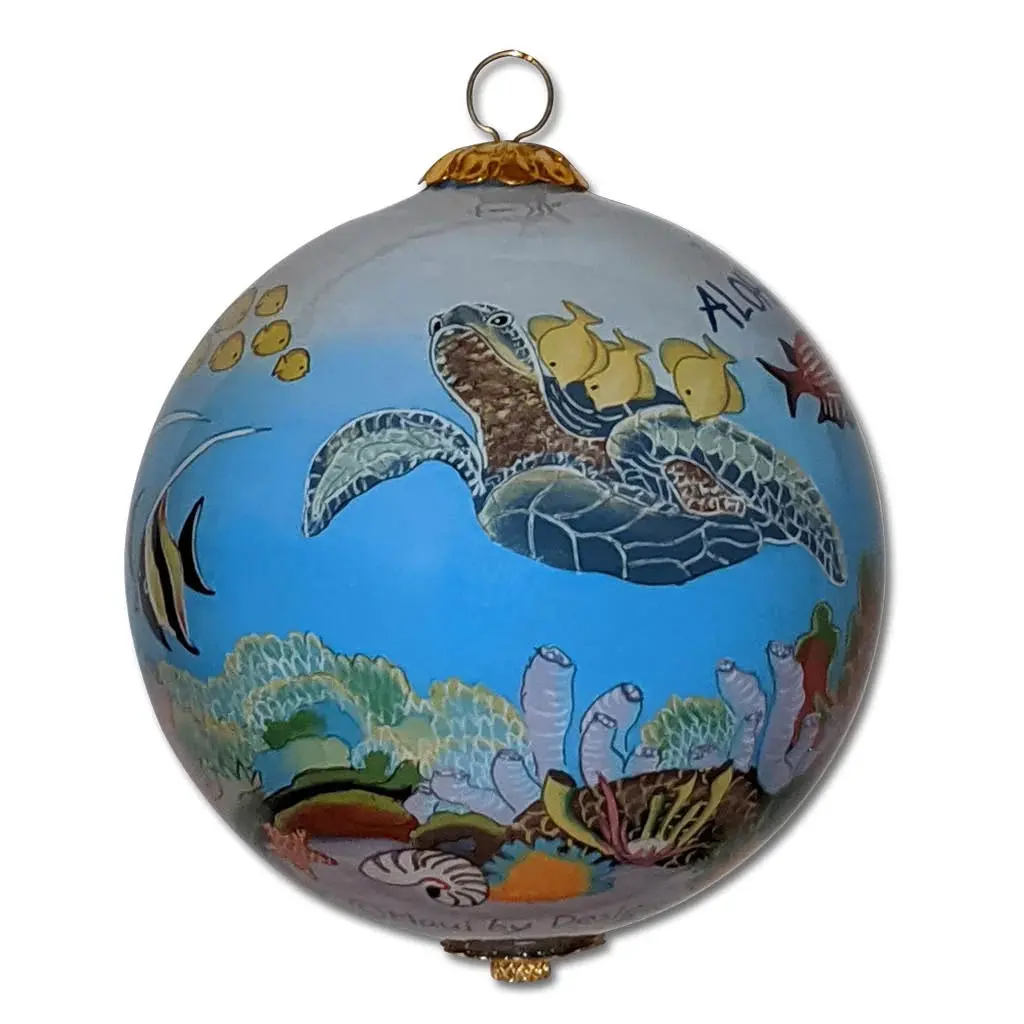 Glass Ornament - Fish, Corals And Honu 3