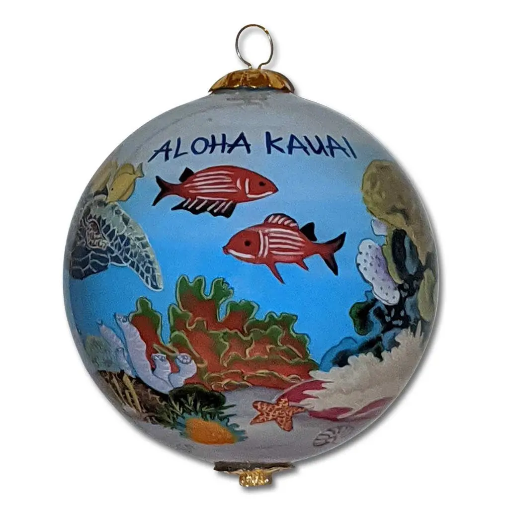 Glass Ornament - Fish, Corals And Honu 1