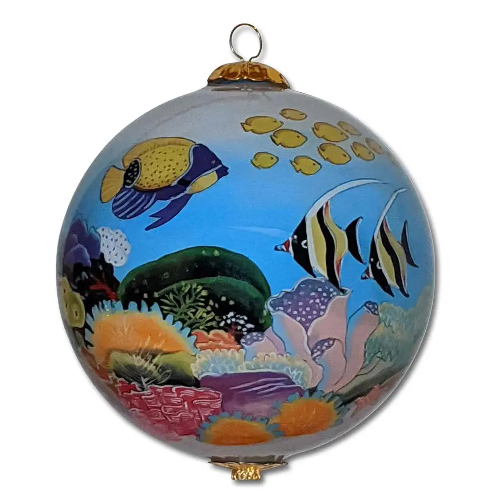 Glass Ornament - Fish, Corals And Honu 2