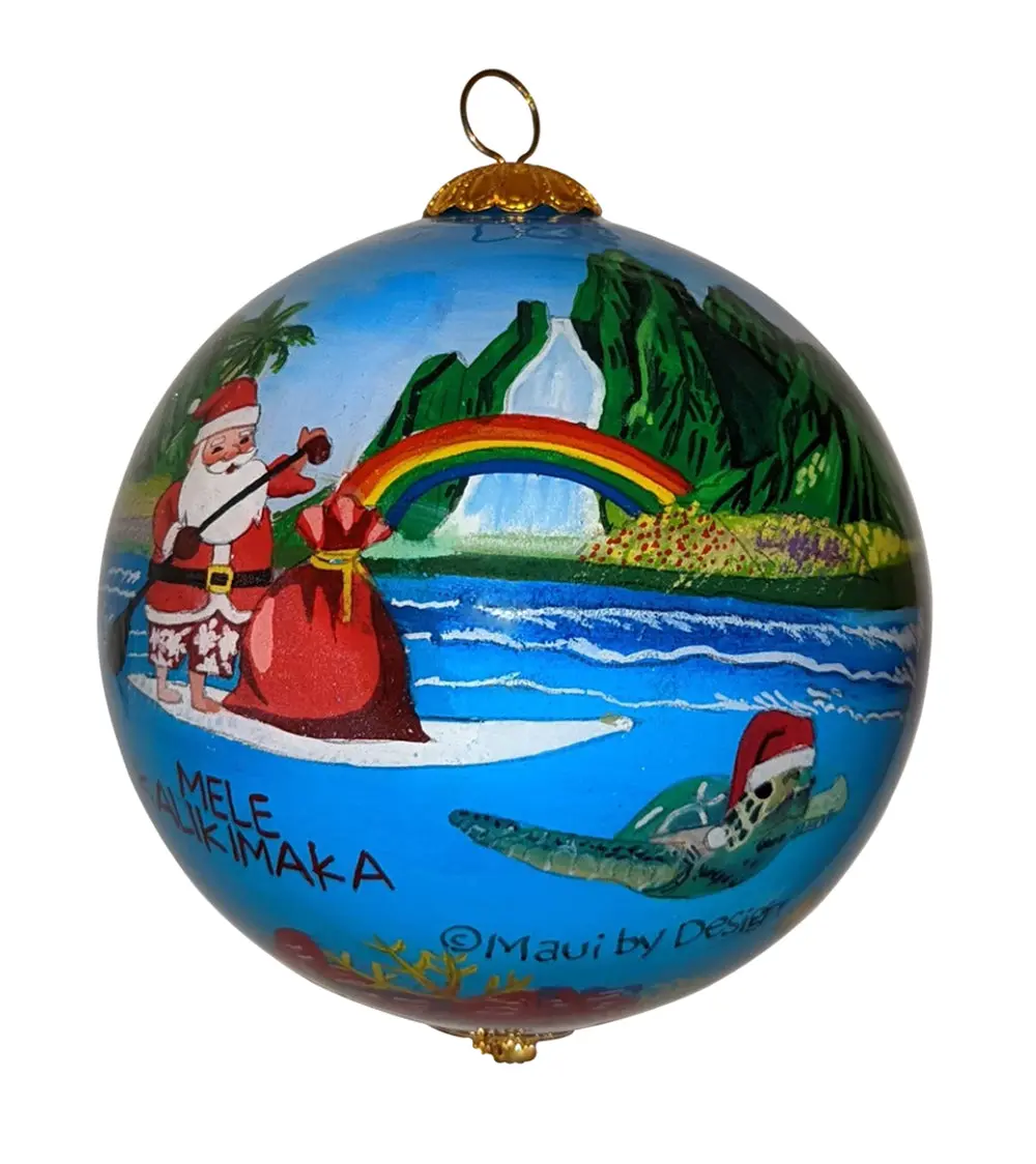 Glass Ornament - Surfing Santa And Friends Hawaii 2