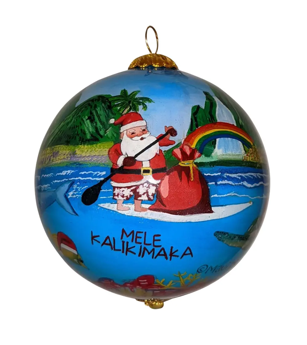 Glass Ornament - Surfing Santa And Friends Hawaii 1
