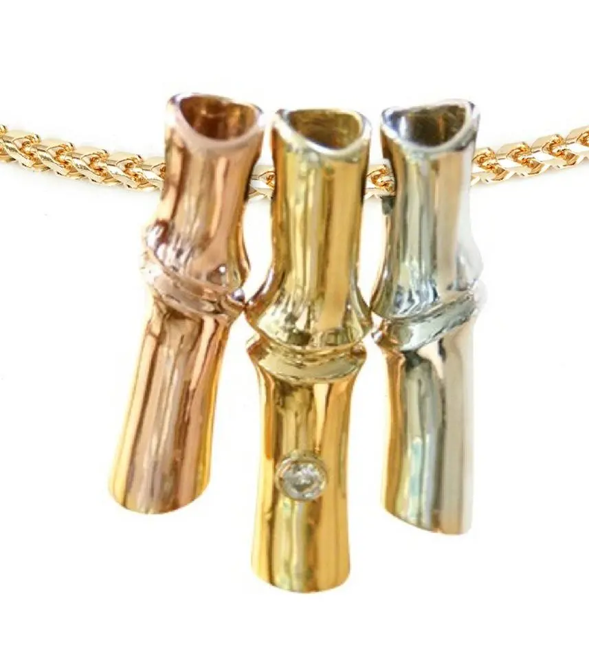 14K Gold "Golden Bamboo" Pendant With Diamond 1