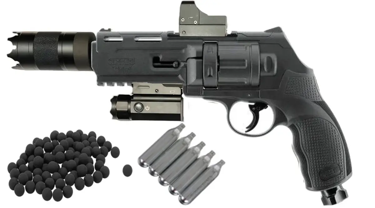 *Hsa Exclusive* T4e Hdr / Tr50 Gen2 Mini-Terminator!  Powerful Custom Home Defense W/ Muzzle Flash Simulator - Up To 550-630+Fps 22-24+Joules Version Revolver .50 Cal. - Package! 1