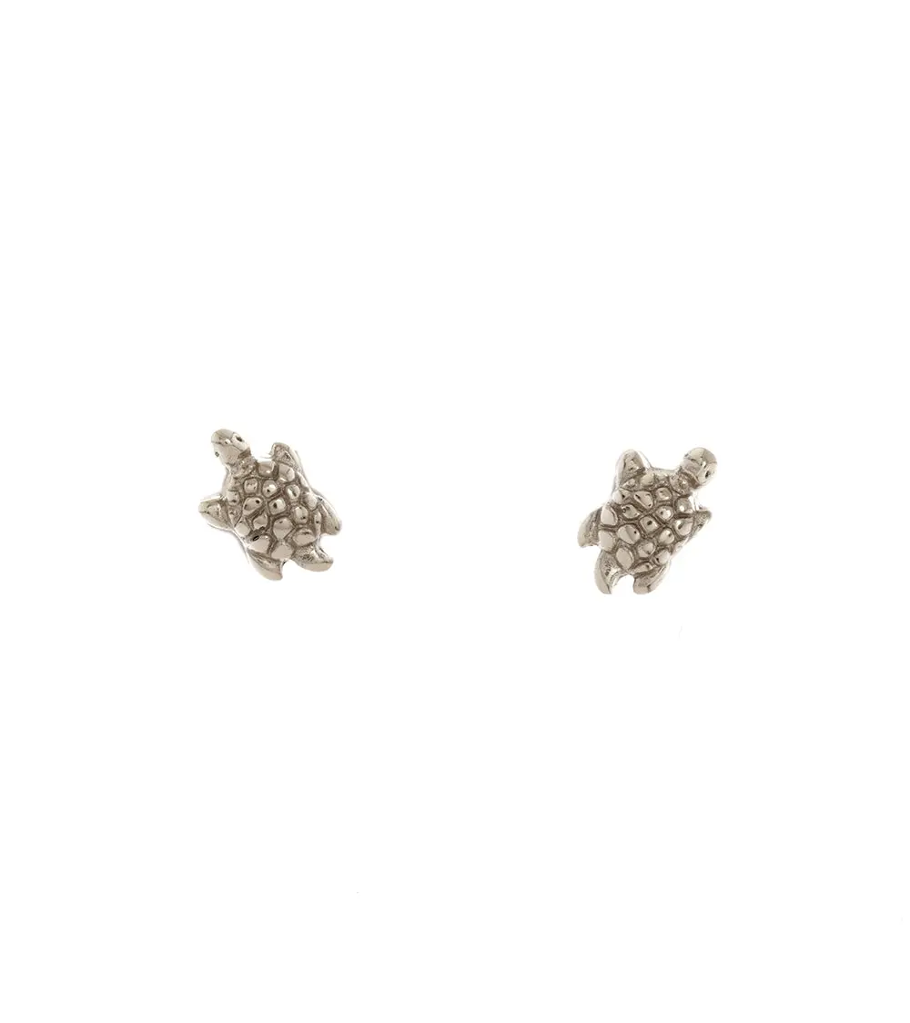 Rhodium Plated Honu Earrings, Extra Small 1