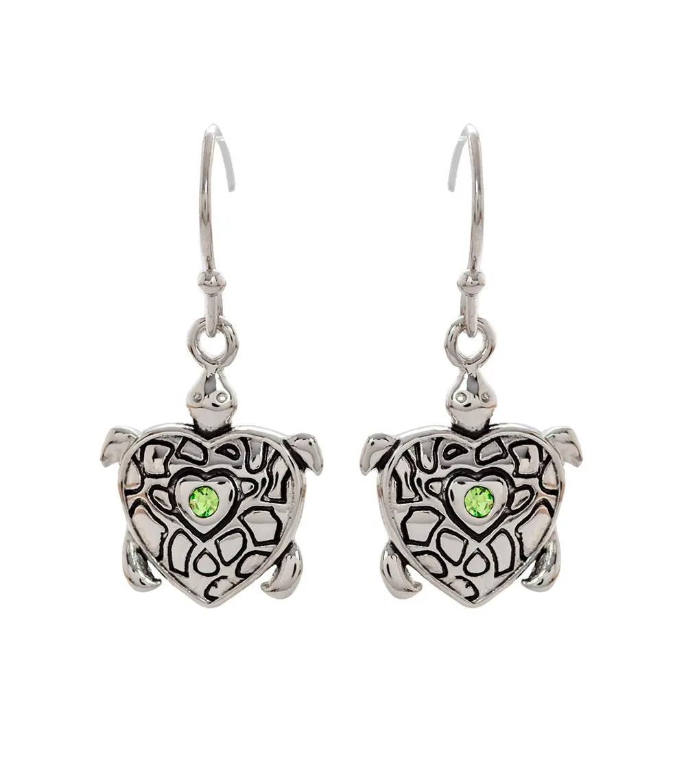 Peridot Honu Earrings, Rhodium Plated 1