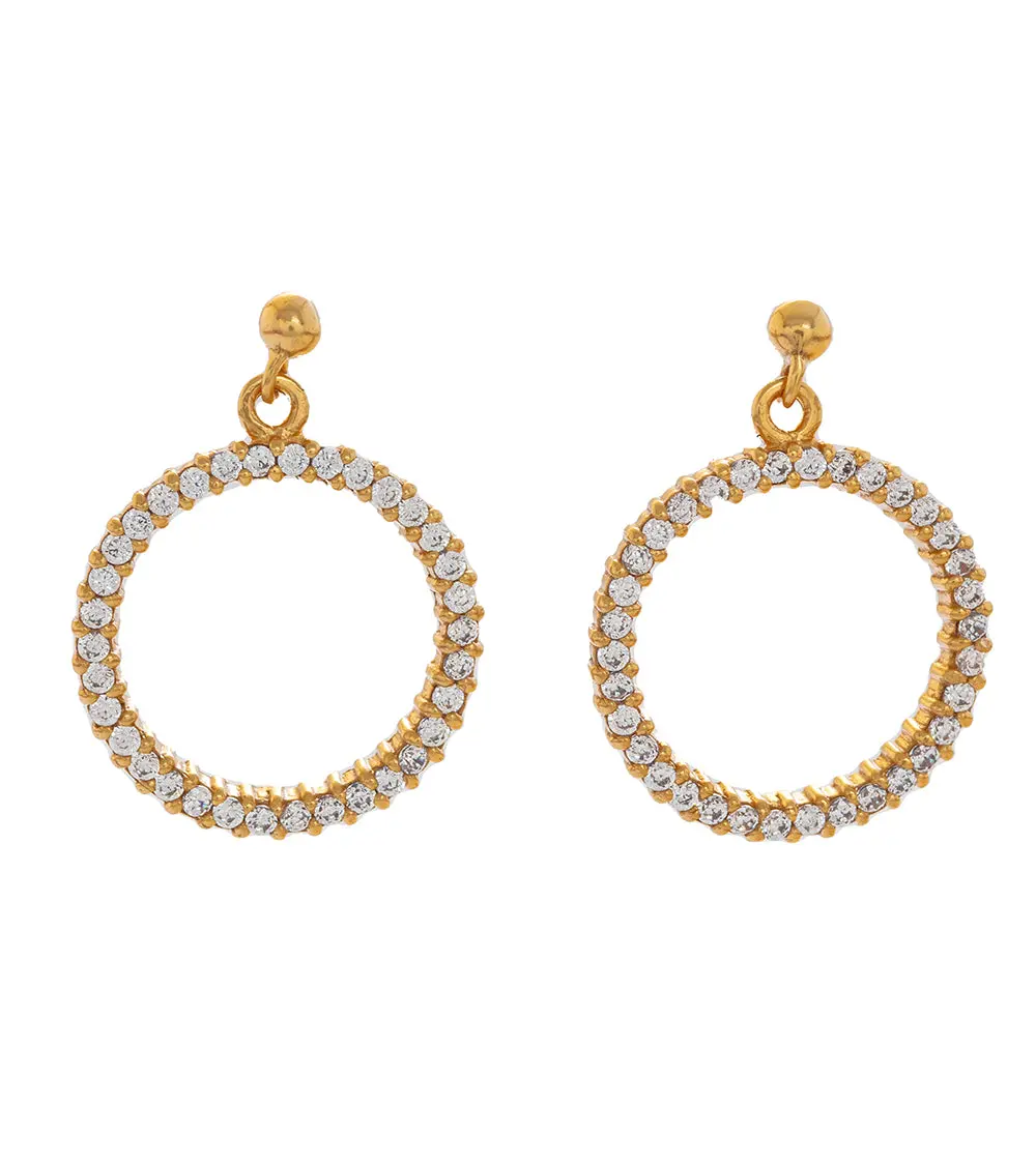 Cubic Zirconia Circle Earrings, Gold Plated 1