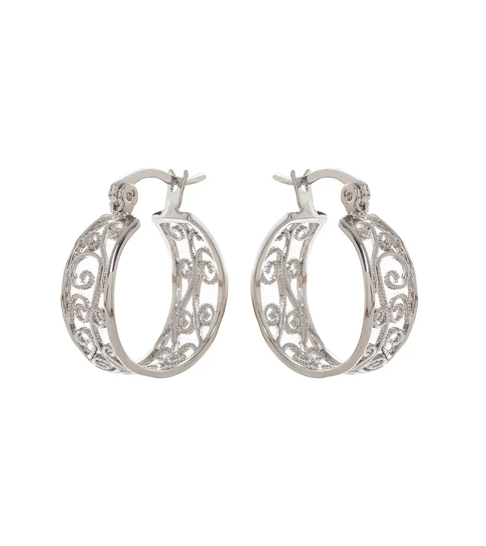 Fancy Hoop Earrings, Rhodium Plated 1