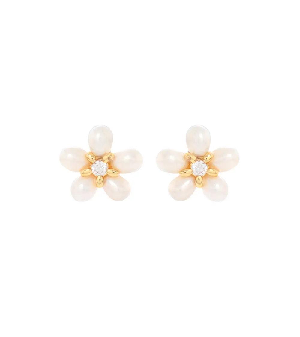 Pearl Plumeria Earrings, Cubic Zirconia - Mjhc51572 1