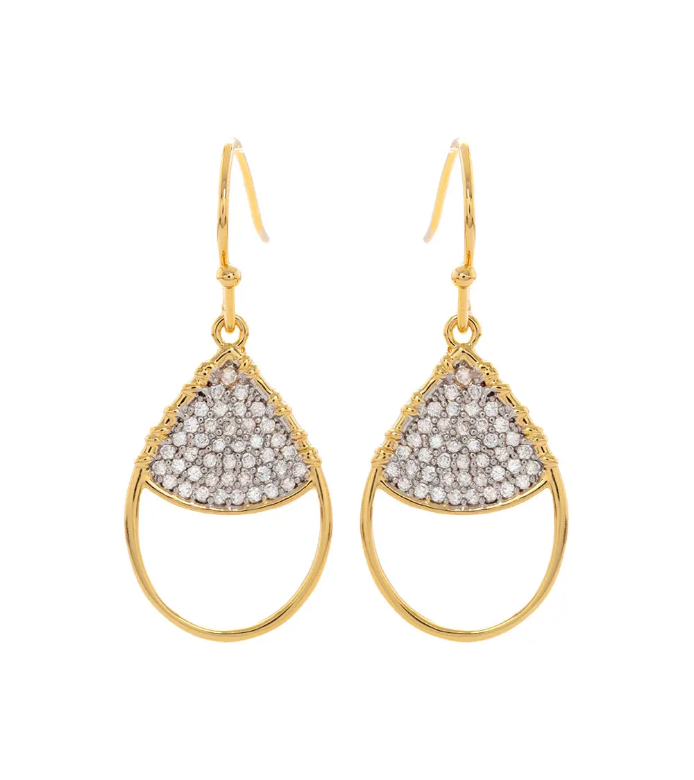 Teardrop Earrings, Cubic Zirconia Pave, 14K Gold Plated 1