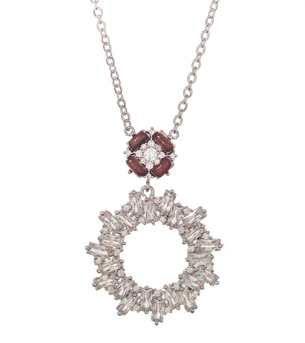 Koa Cubic Zirconia Circle Pendant Necklace 1