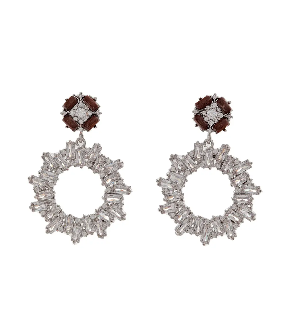 Koa Cubic Zirconia Circle Earrings, Rhodium Plated 1