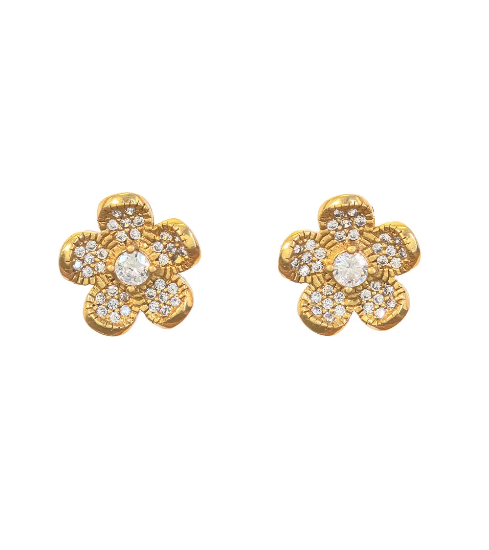 Gold Cz Plumeria Earrings 1