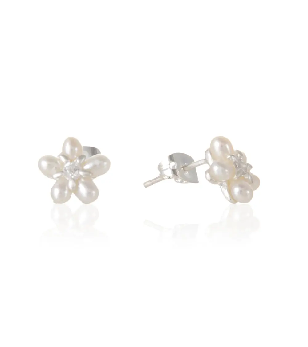 Pearl Plumeria Earrings, Cubic Zirconia - Mjhc50028 2