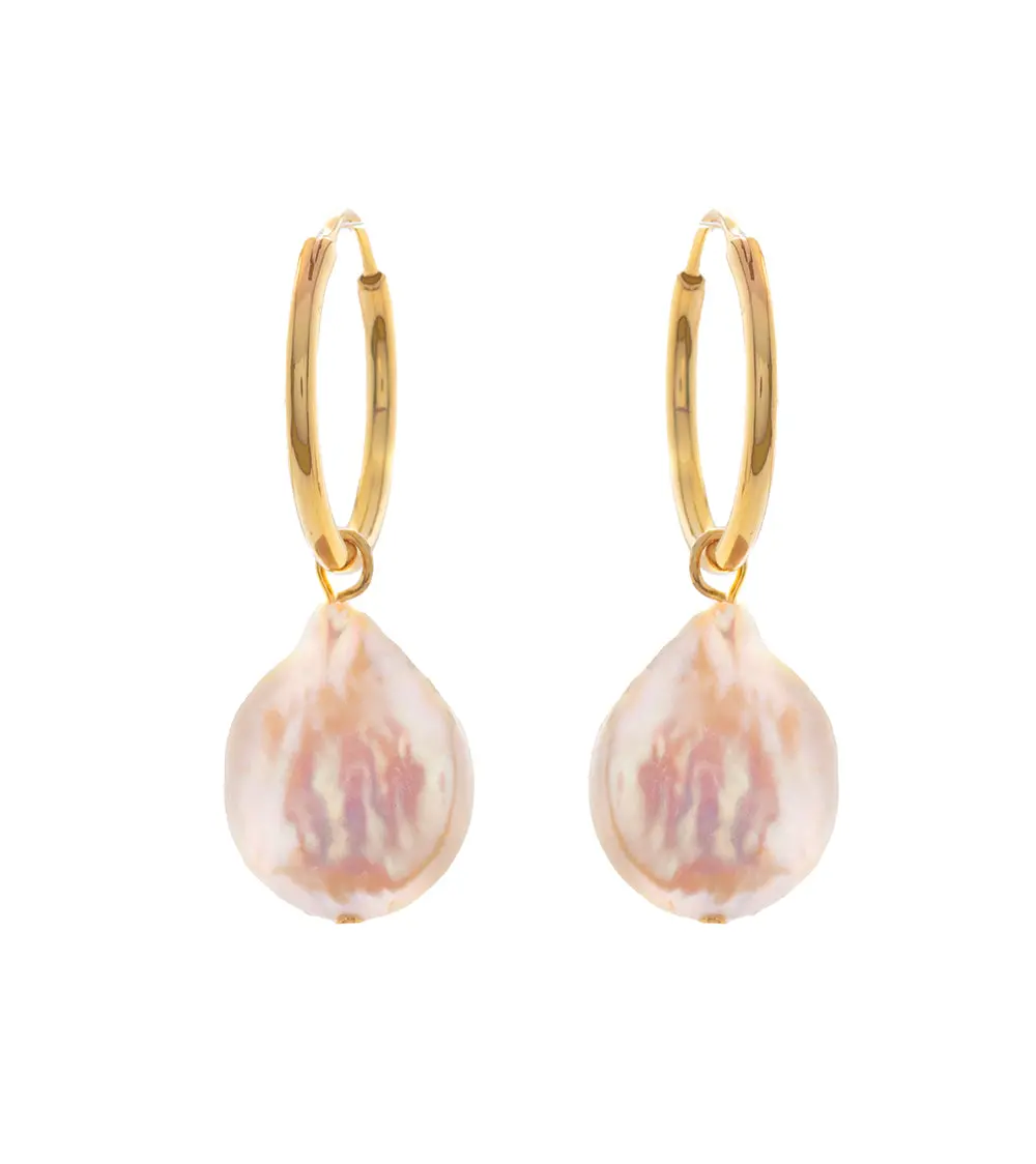 Freshwater Pearl Earrings, 14K Gold Plated 1