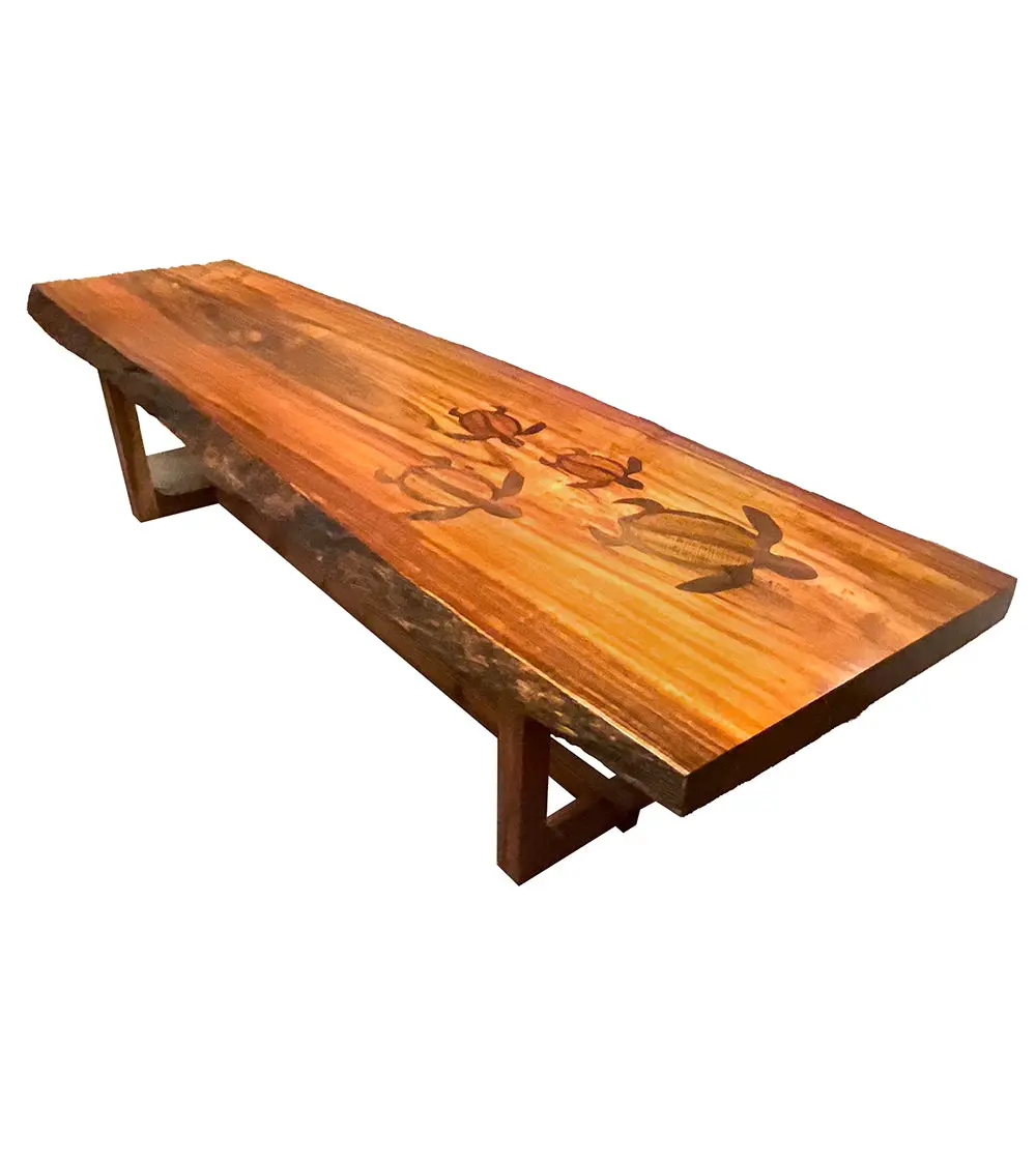 Freeform Dining Table With Natural Bark Edge With 6 Honu Inlays 1