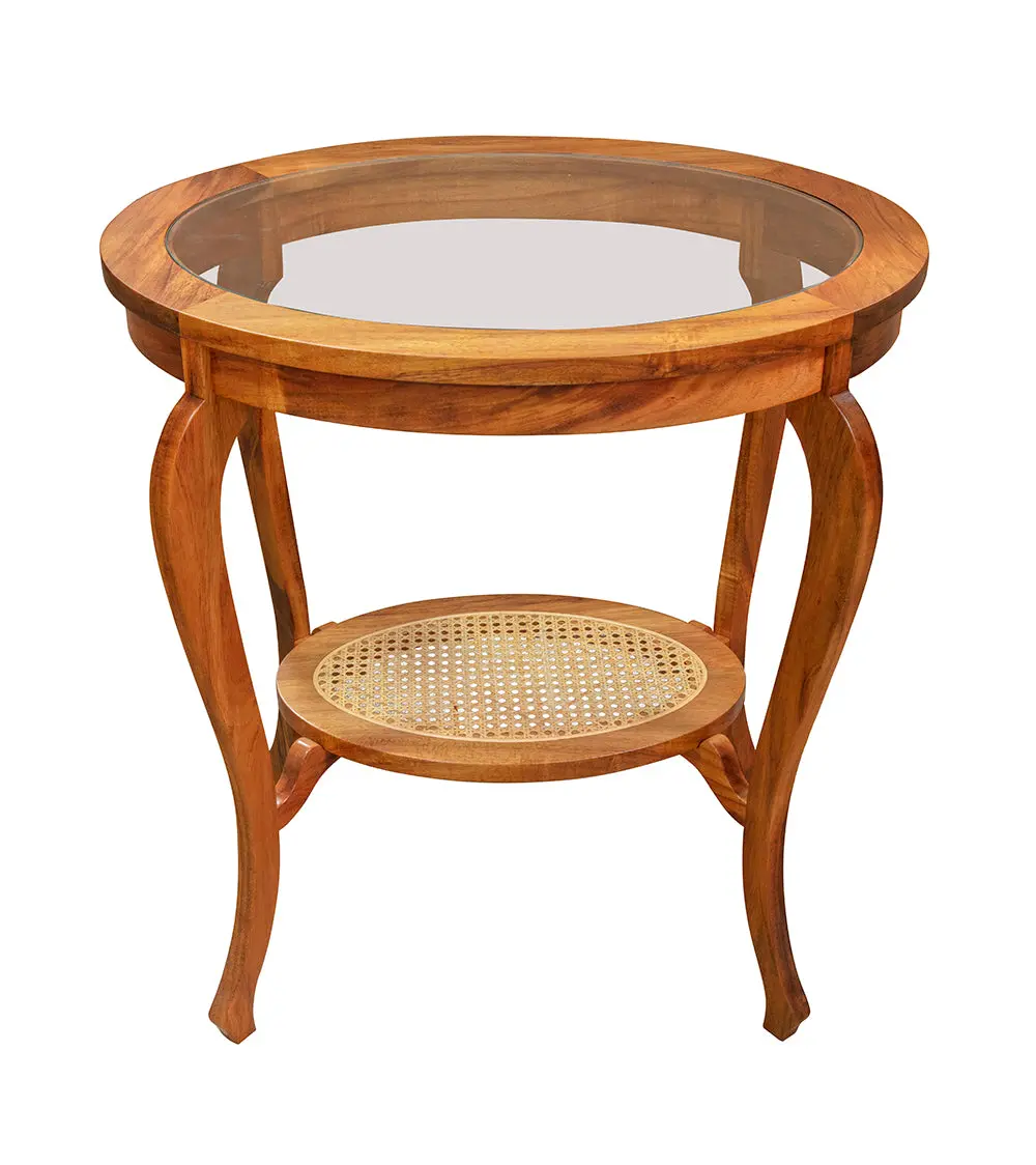 Cabriole Oval Side Table With Corbel Cane Shelf 2