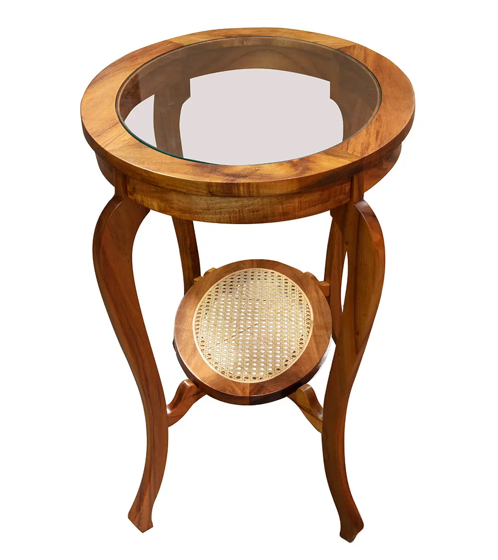 Cabriole Oval Side Table With Corbel Cane Shelf 3
