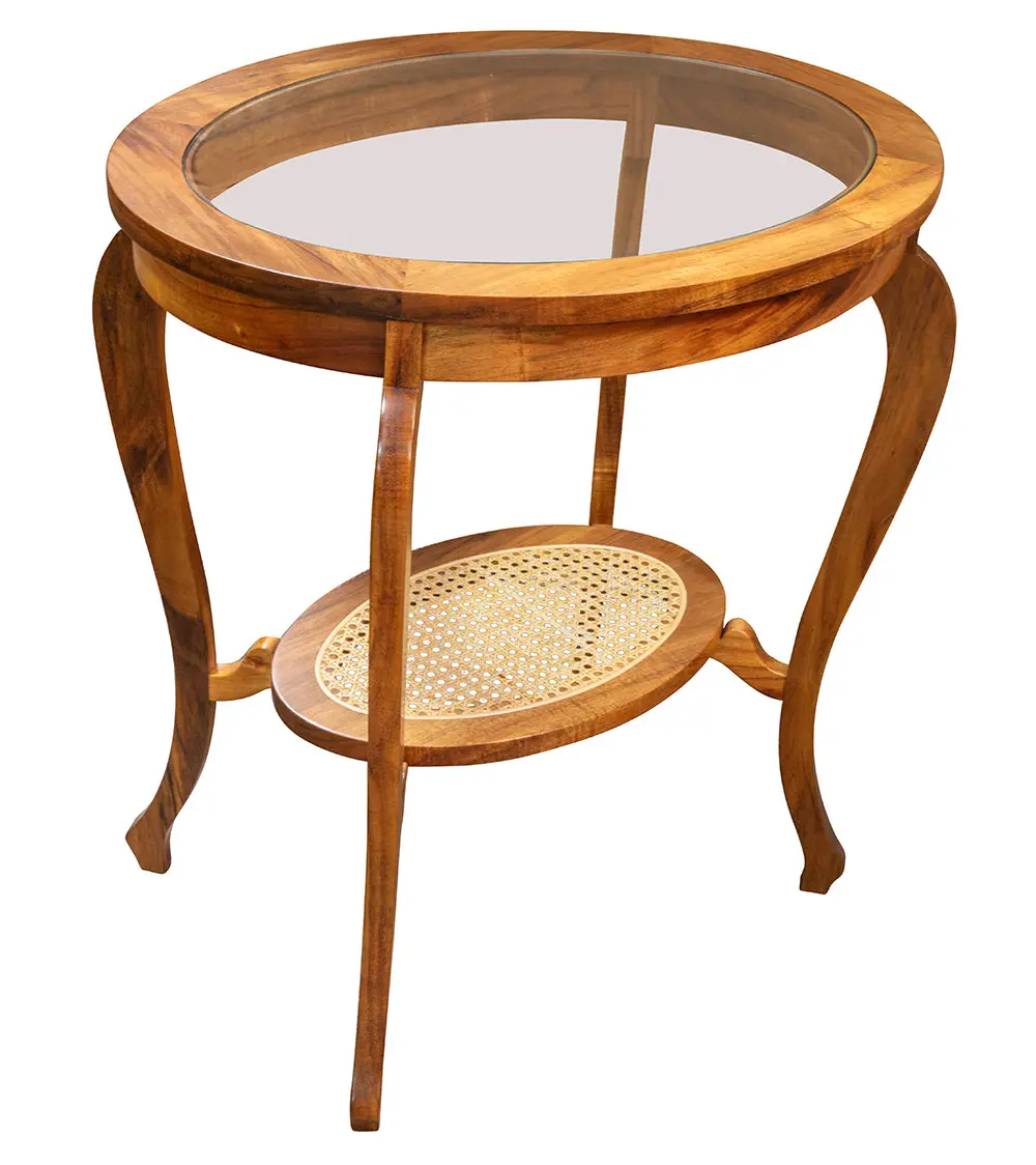 Cabriole Oval Side Table With Corbel Cane Shelf 1