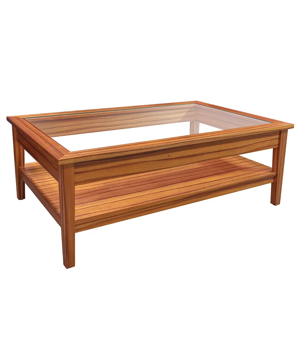 Plantation Coffee Table With Glass Top And Shelf 1