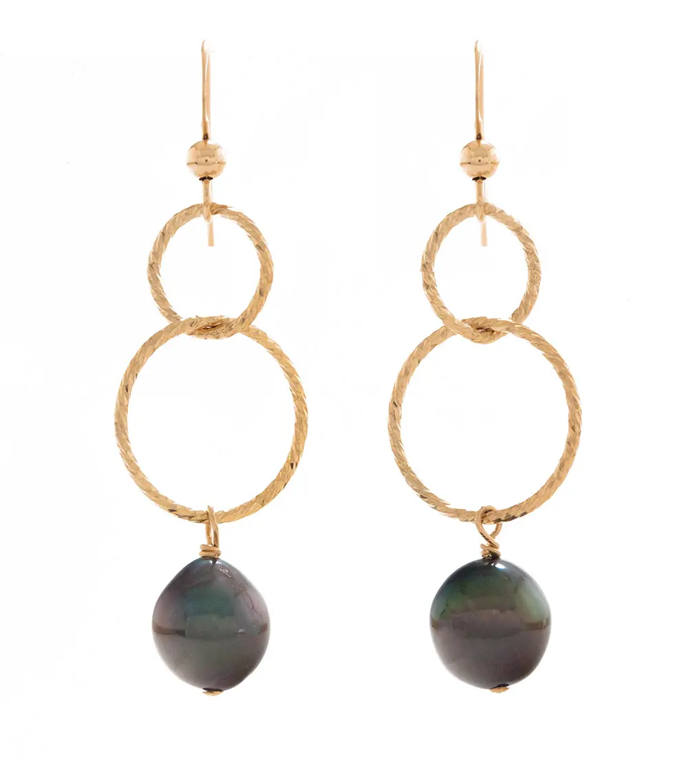 Tahitian Pearl Double Ring Earrings - Gold Filled 1