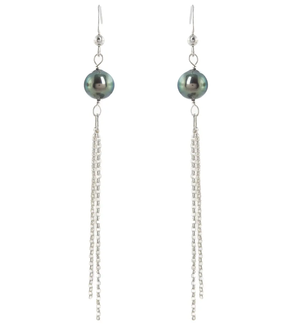 Tahitian Pearl Waterfall Drop Earrings - Sterling Silver 1