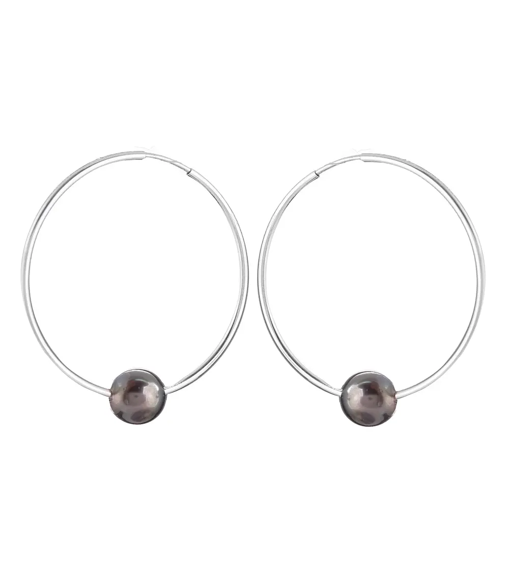 Tahitian Pearl 40Mm Hoop Earrings - Sterling Silver 1