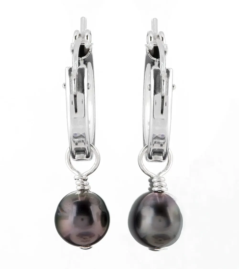 Tahitian Pearl 18Mm Hoop Earrings - Sterling Silver 1