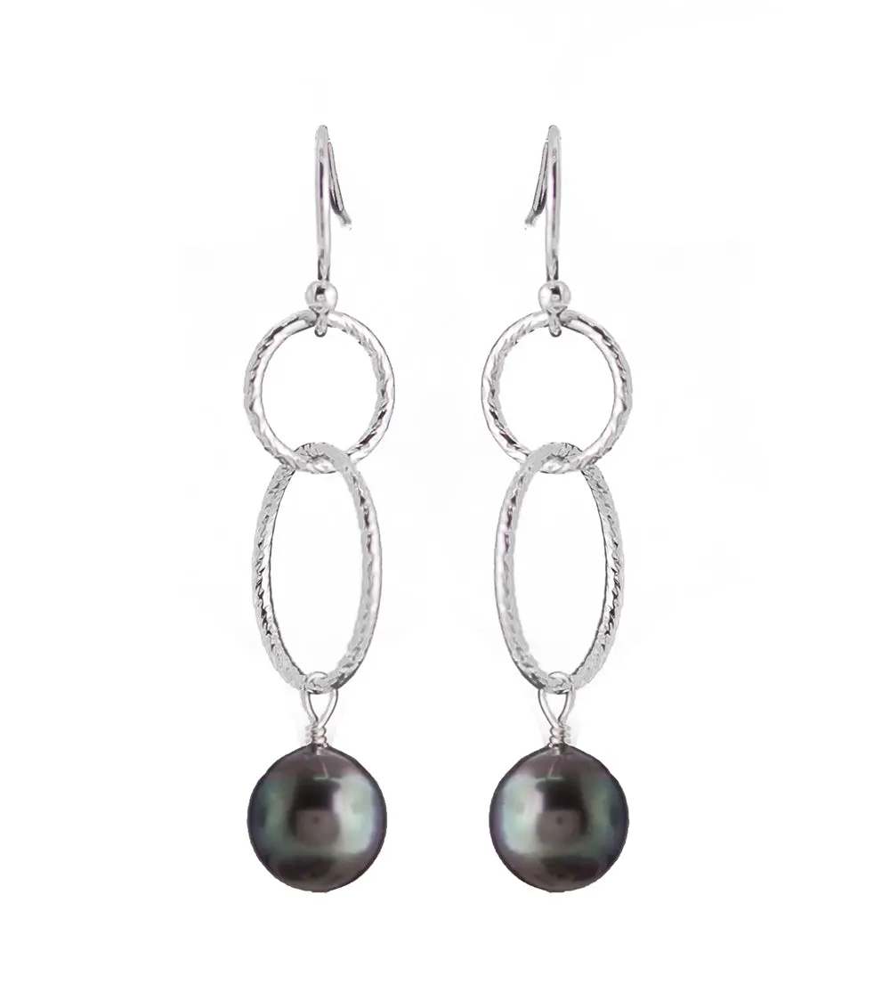 Tahitian Pearl Circle Kite Earrings - Sterling Silver 1