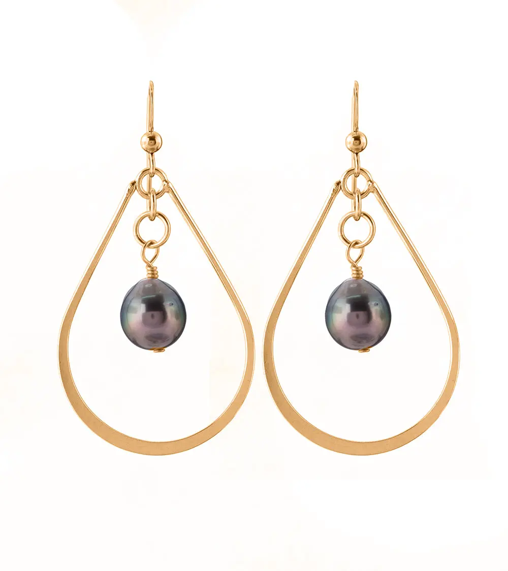 Tahitian Pearl Teardrop Kite Earrings - Gold Filled 1