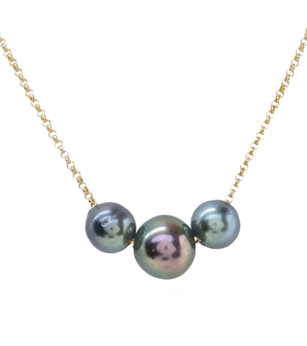 Floating Three Tahitian Pearls Necklace - Gold Filled 1