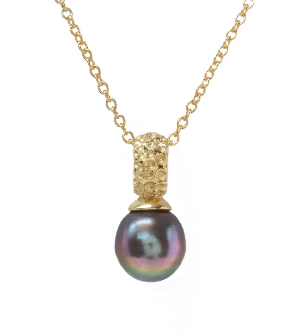 Tahitian Pearl Necklace - Gold Filled Coral Design Accent 1