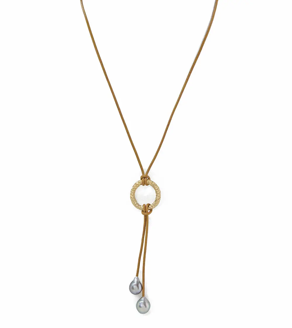 Leather Two Tahitian Pearl Necklace With Coral Design Accent 2