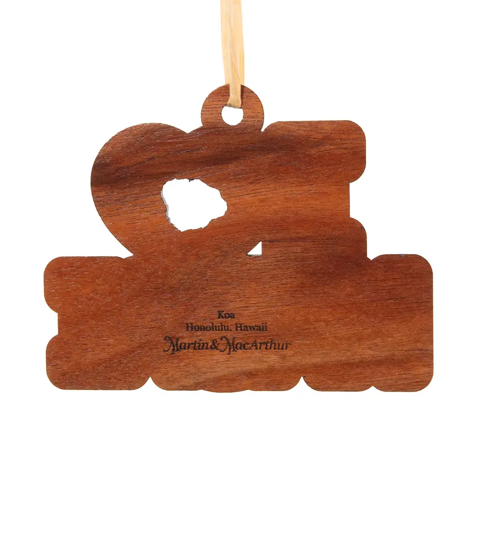 Koa Flat Ornament - I Love Kauai 2