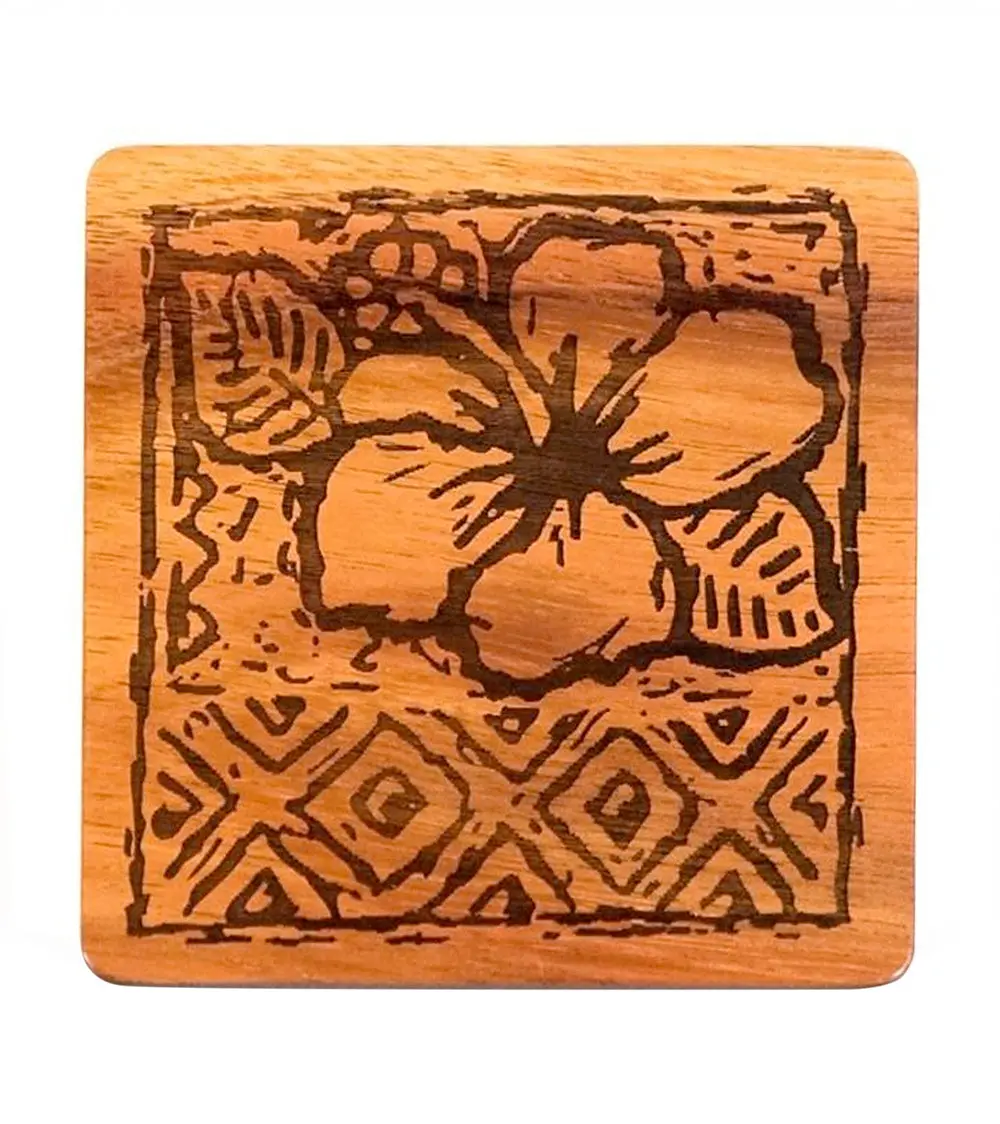 Koa Heritage Coaster - Kapa Hibiscus 1