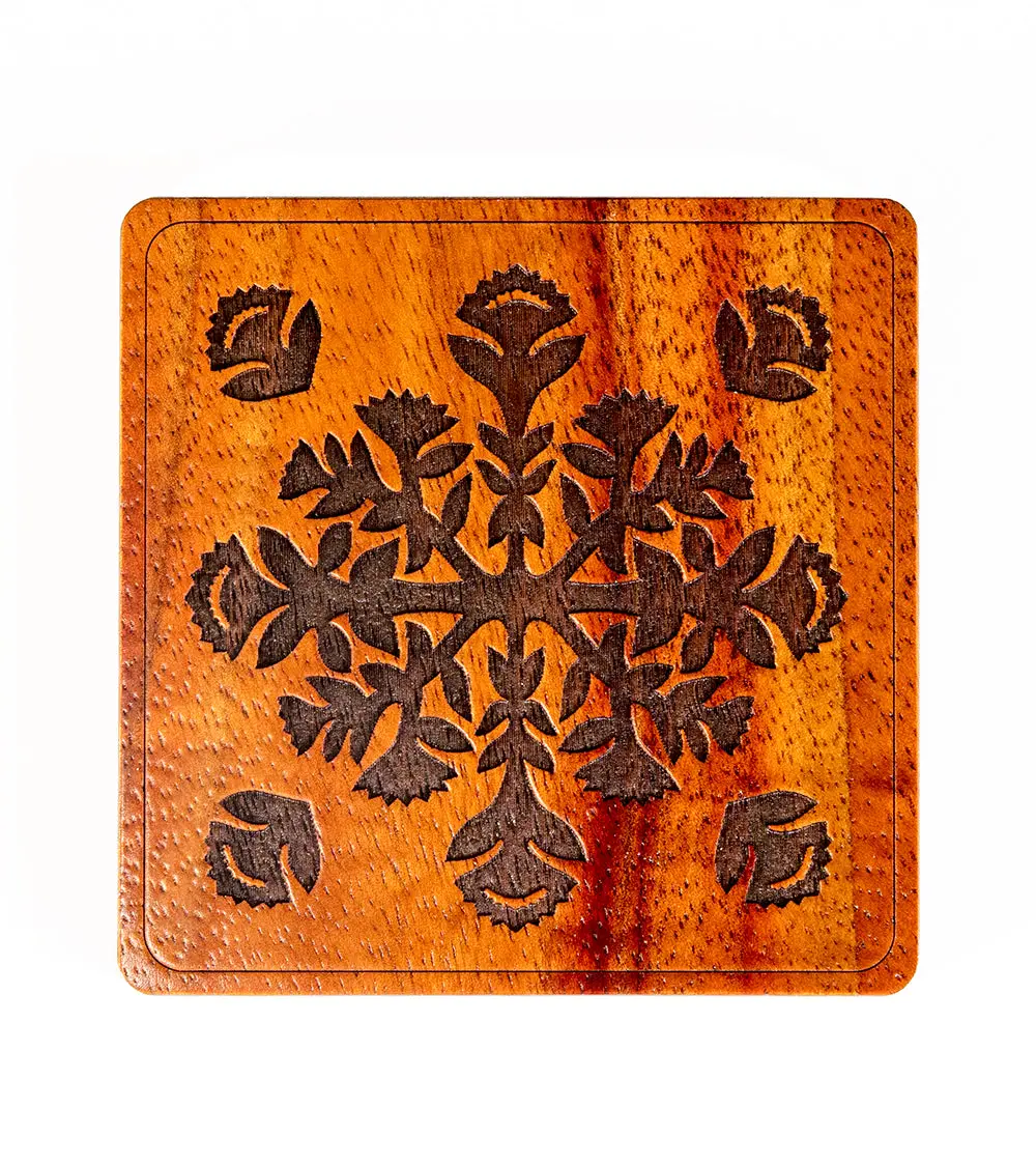Koa Heritage Coaster- Lehua Quilt 1