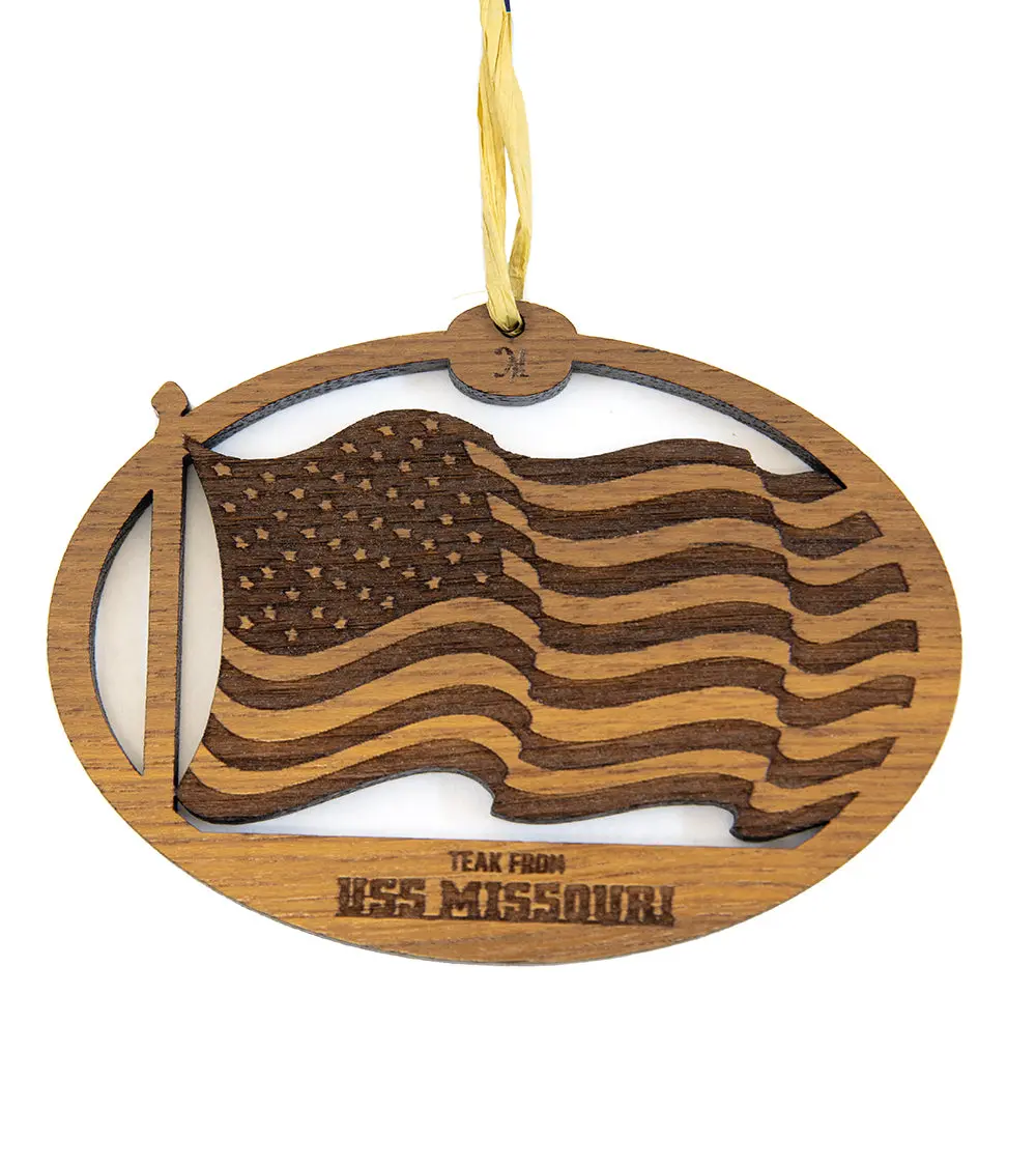 Uss Missouri Teak Ornament, Us Flag 1