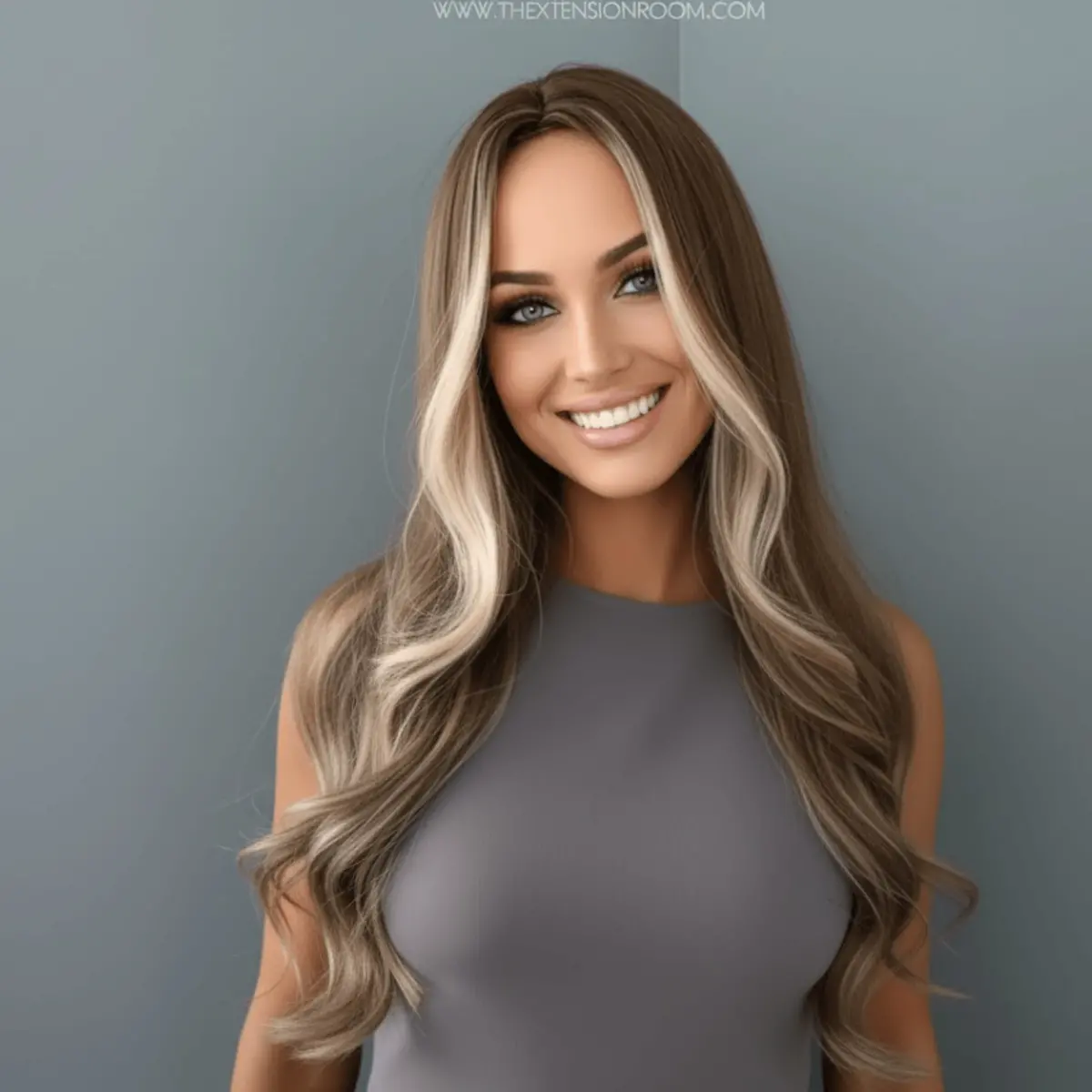 Madison Long Brown Wig With Blonde Money Piece Highlights 1