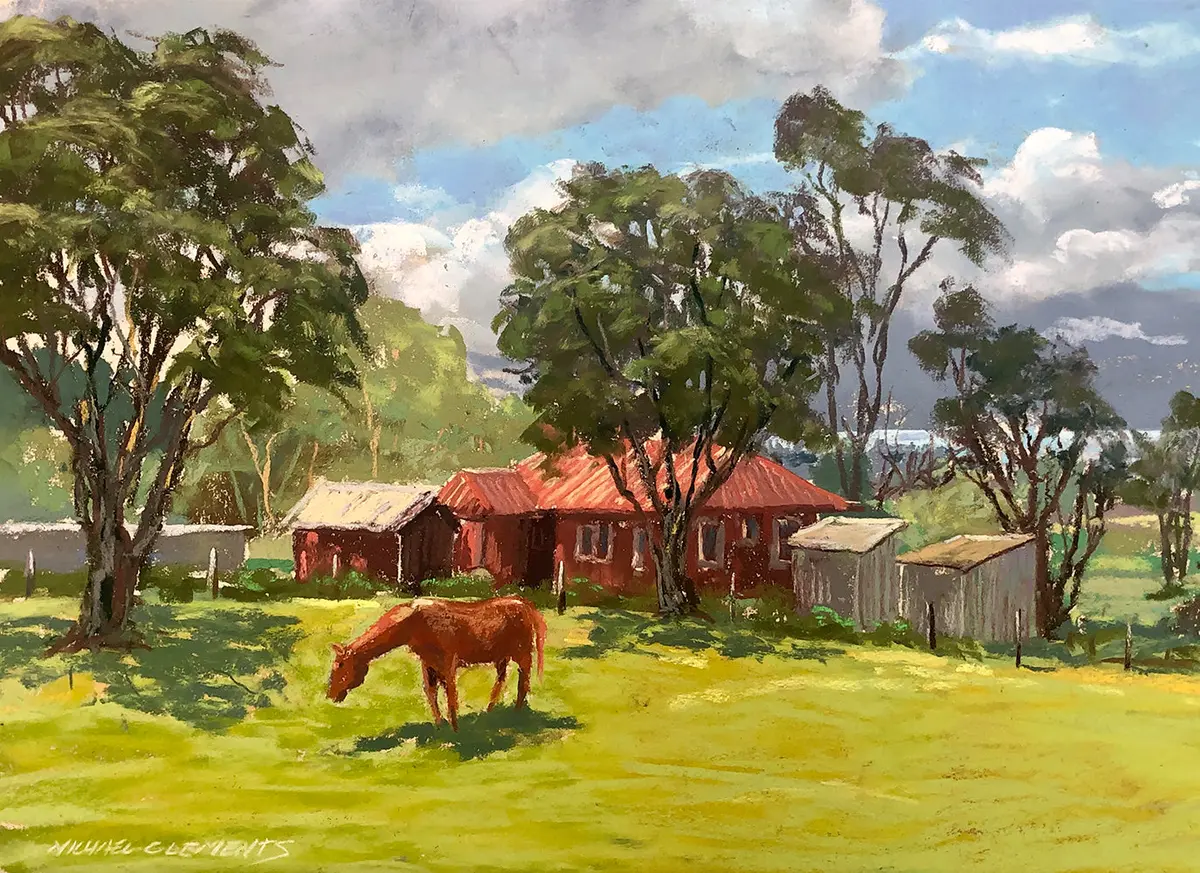Original Pastel Painting "Makawao Ranch House " By Michael Clements 18X12 1