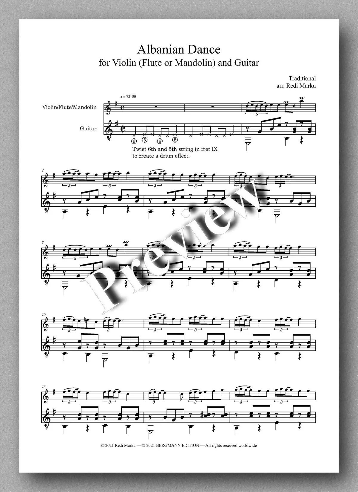 Marku, Albanian Dance, Duet For C-Instrument And Guitar 2