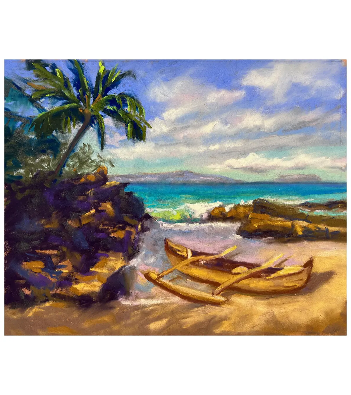 Secret Beach With Outrigger By Laurie Miller 1