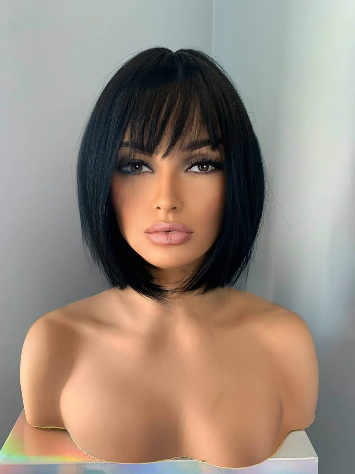 Maya Short Black Bob Wig With Bangs 1