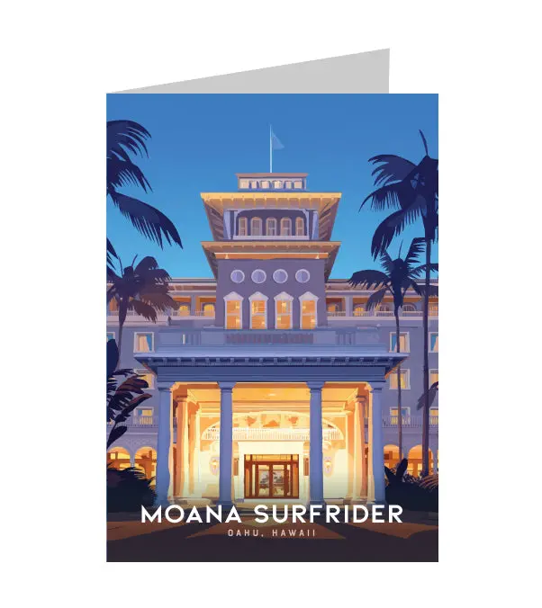 Greeting Card "Moana Surfrider, Oahu" Hawaii Travel Art 1