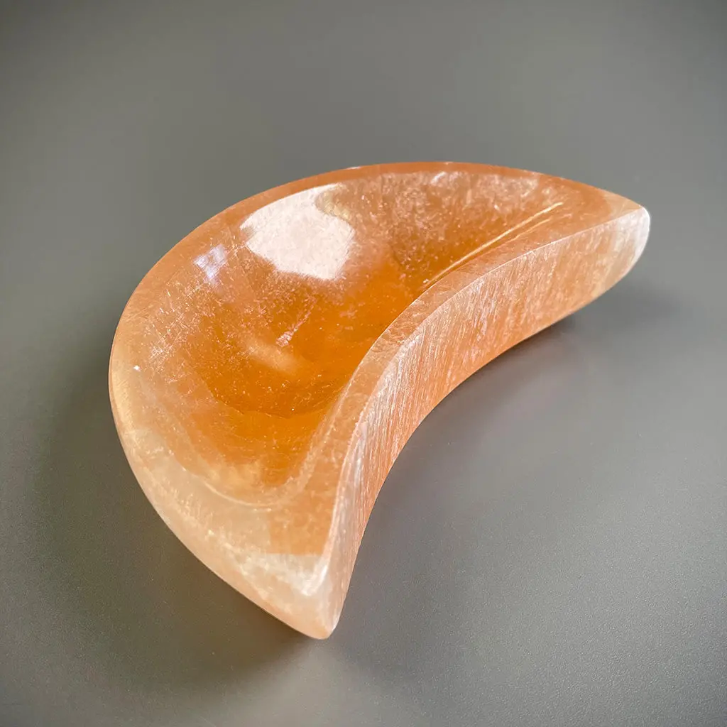 Peach Selenite Moon Bowl 1