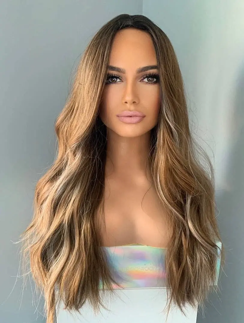Natalie Highlighted Brown Beach Wave Wig 1
