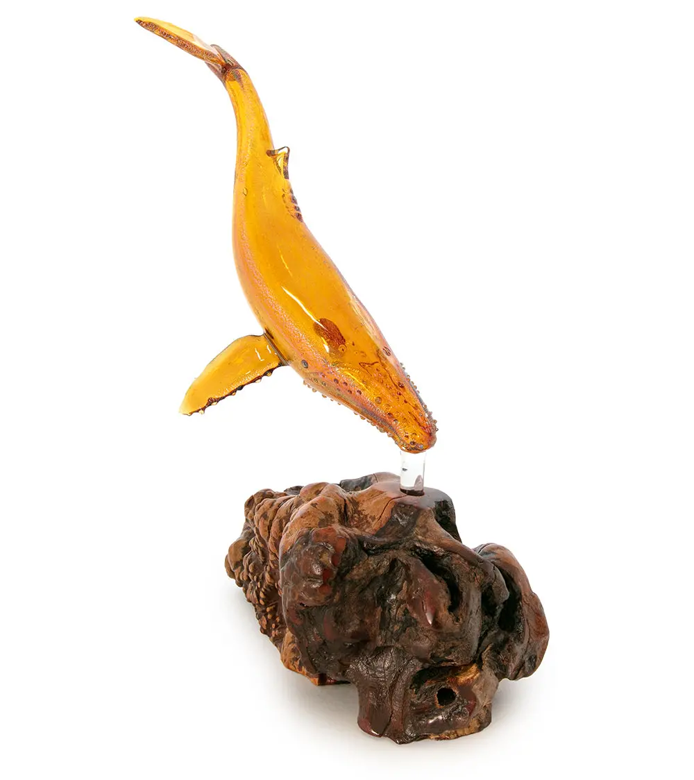 Glass And Wood Sculpture "Amber Dive" By Luke Olsen 1