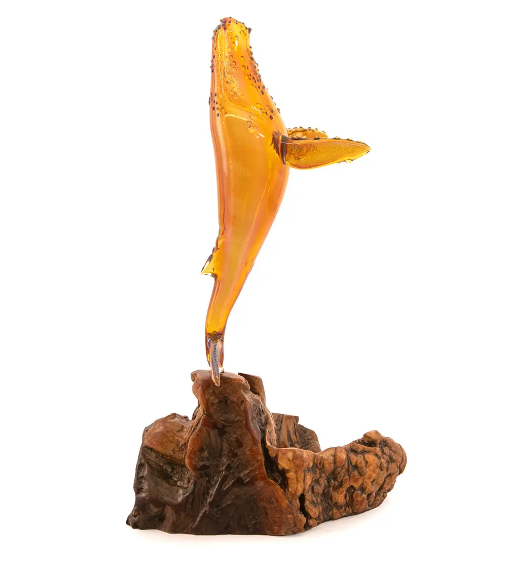 Glass And Wood Sculpture "Amber Breech" By Luke Olsen 1