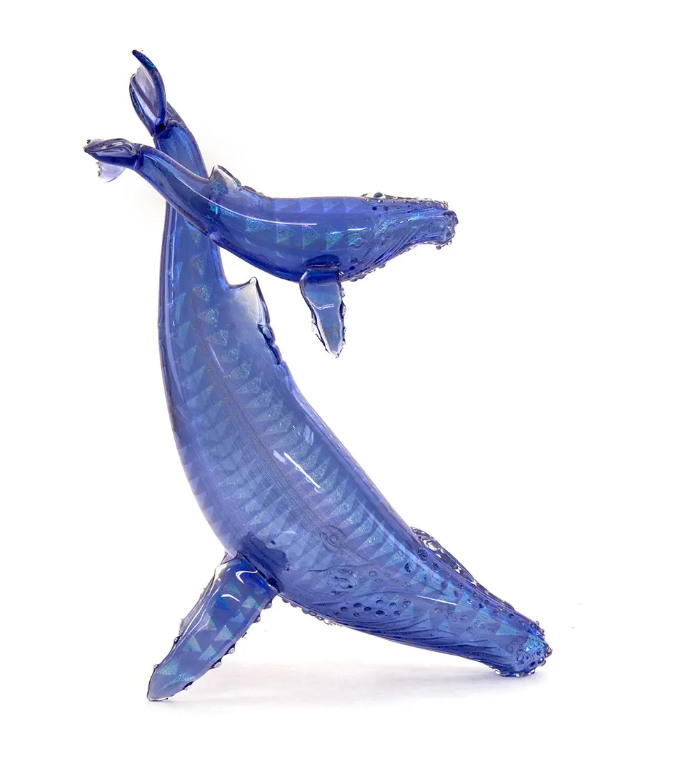 Glass And Wood Sculpture Xl "Mother & Calf" By Luke Olsen 1