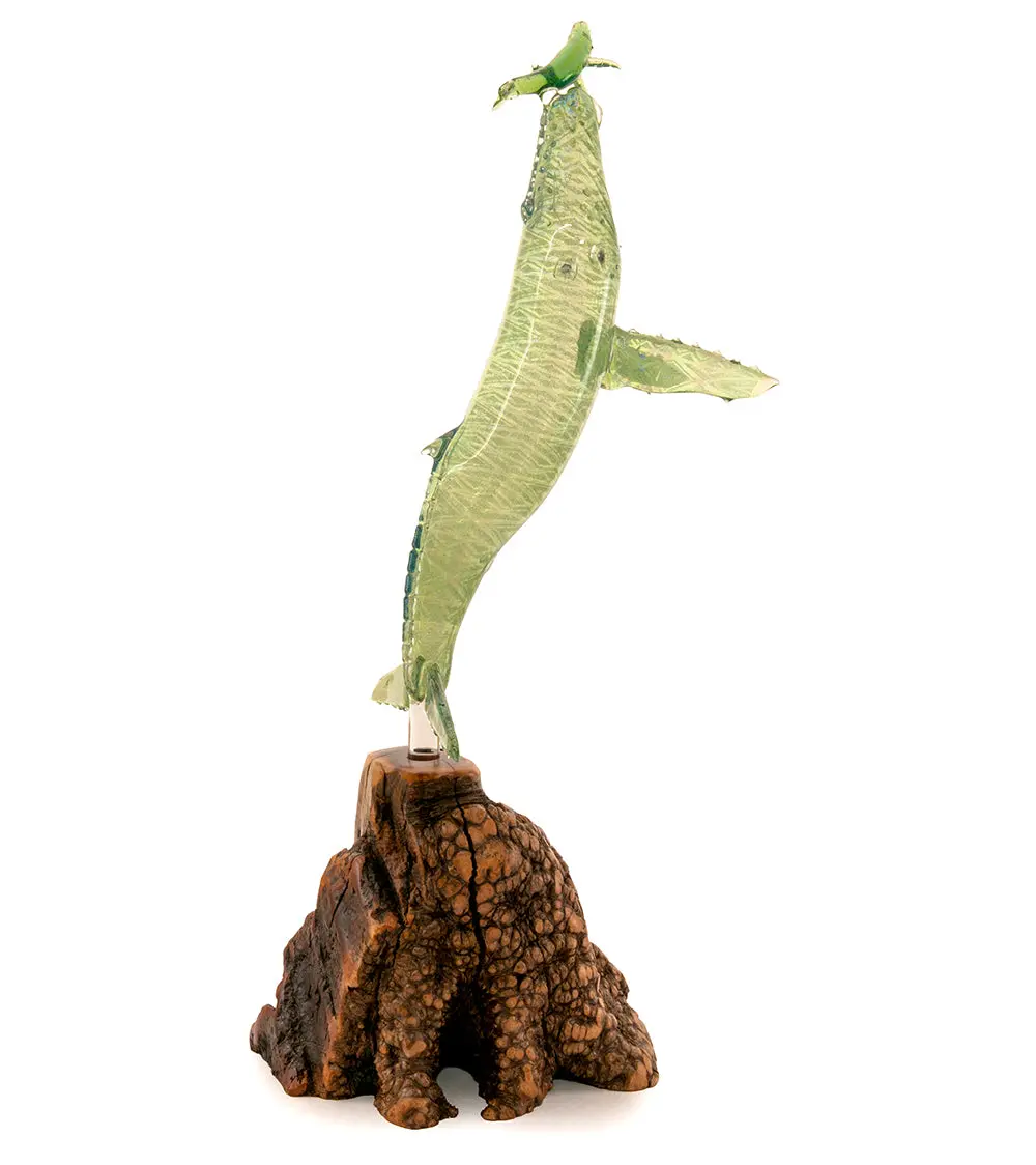 Glass And Wood Sculpture "First Breath, Green" By Luke Olsen 1