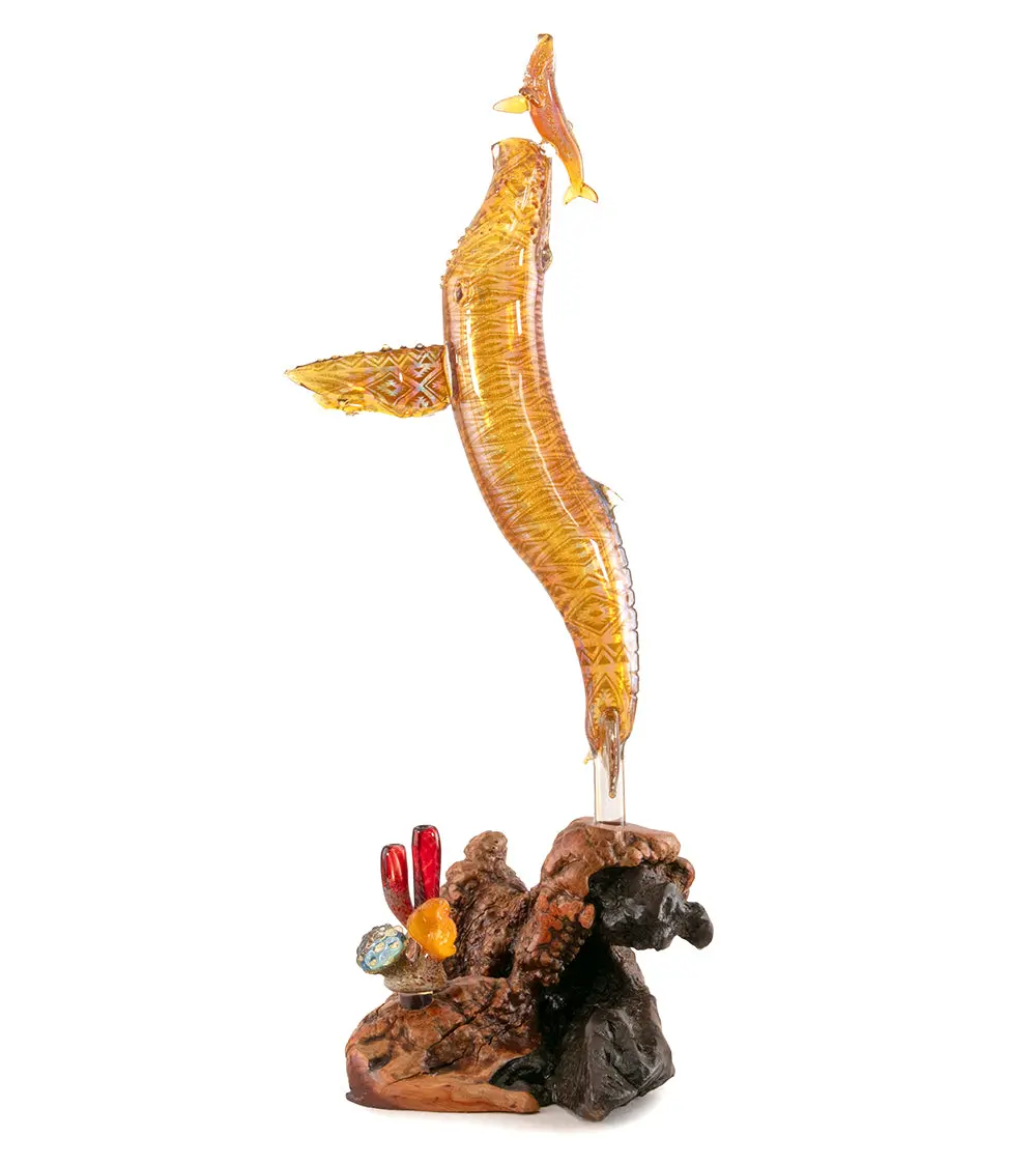 Glass And Wood Sculpture "First Breath, Rainbow/Native" By Luke Olsen 2